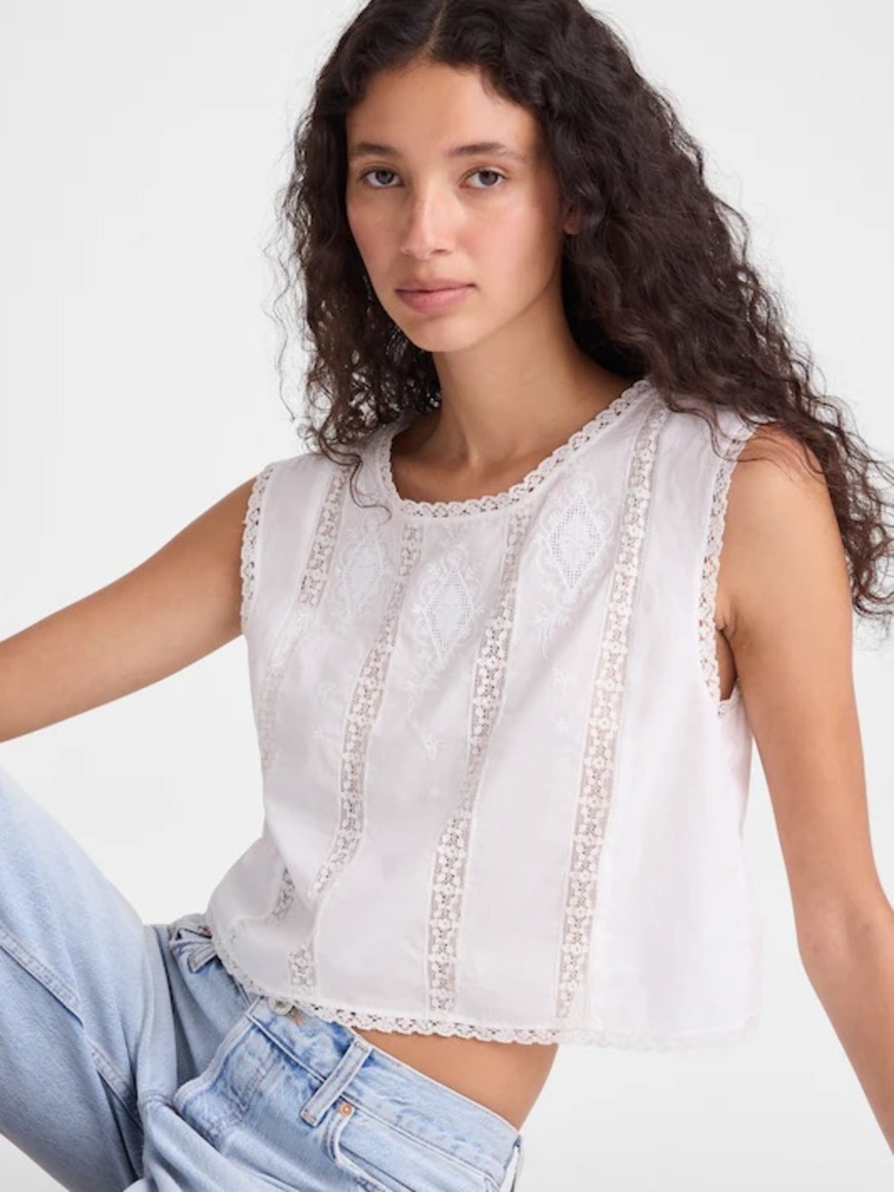 Embroidered Lace-Insert Top